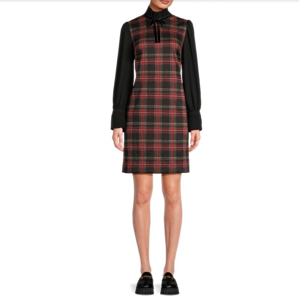 TOMMY HILFIGER Plaid Blouson Sleeve Mini Dress